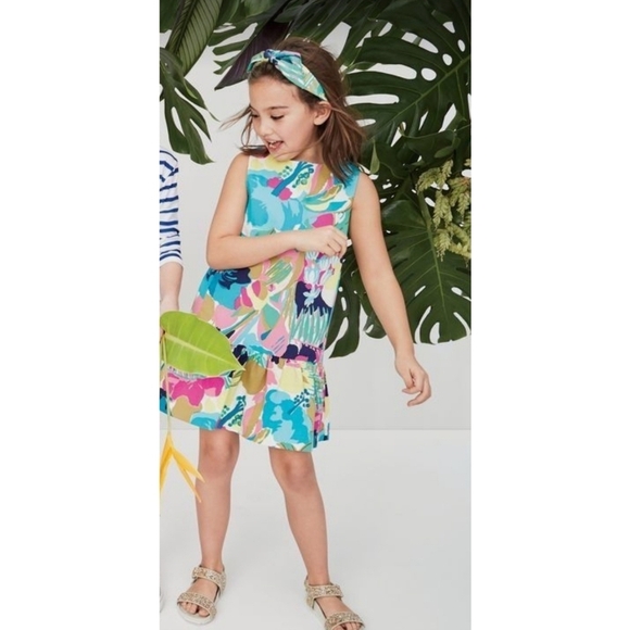 Crewcuts Drop Waist Ruffle Hem Dress in Seaside Floral - Picture 1 of 15